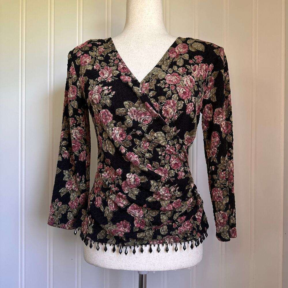 Vintage 90s Whimsygoth Black Floral Top S
